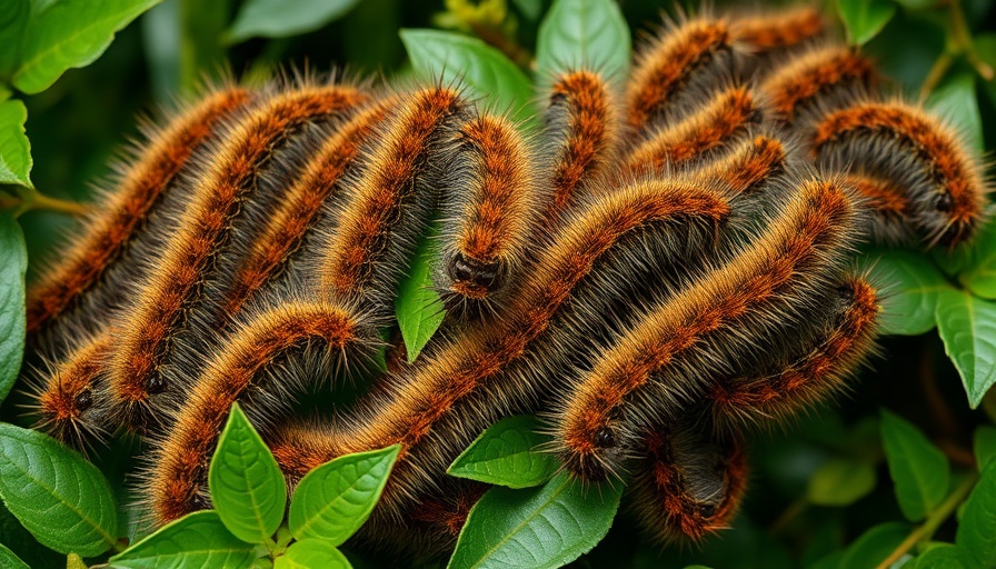 Hairy caterpillars feeding on plant leaves, garden problems.