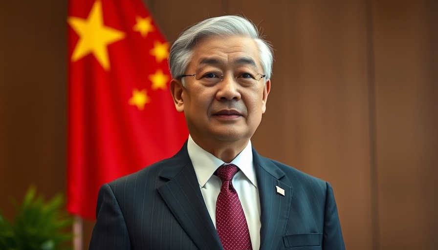 Senior leader in front of a Chinese flag during US-China trade talks.