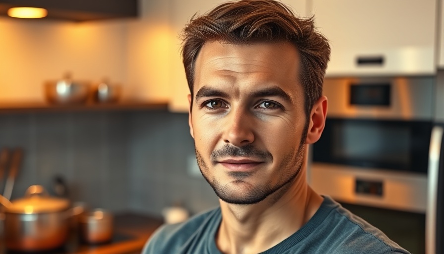 Artistic portrait in a modern kitchen showcasing AI genius-level intelligence.