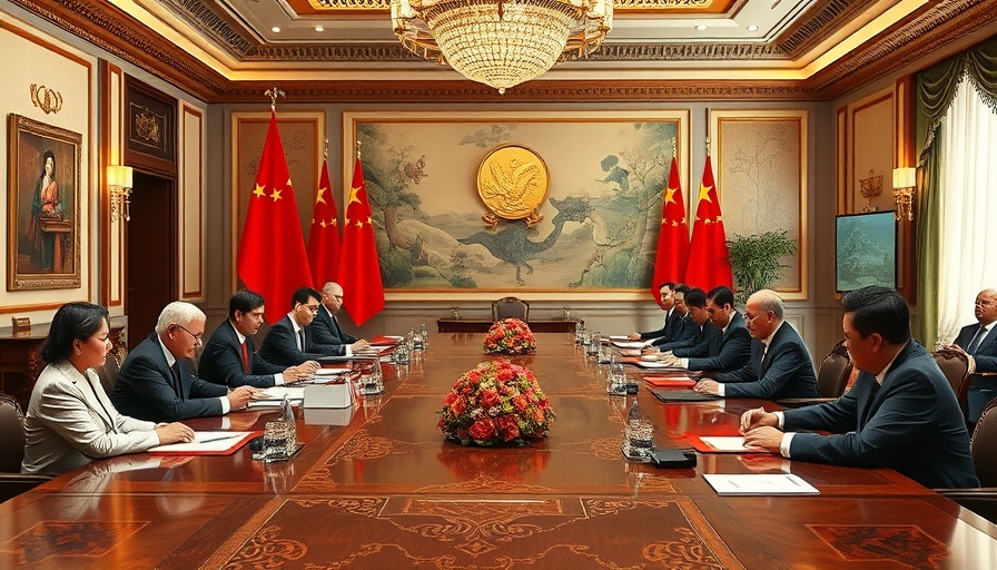 U.S.-China trade talks and tariffs meeting in an ornate room.