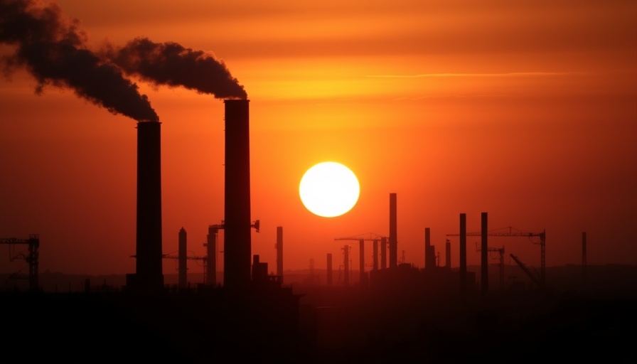 Trump energy emergency lawsuit: silhouette of chimneys at sunset.