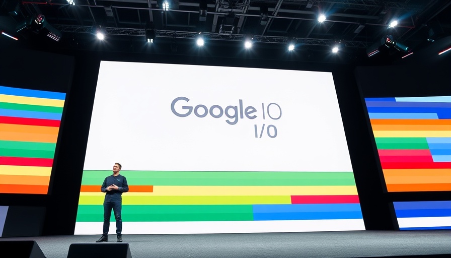Google I/O 2025 updates presented on stage with colorful logo.