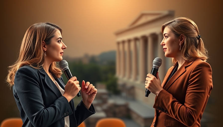 Investors Betting on Greece’s Founders: Professional discussion in front of Greek landmark.