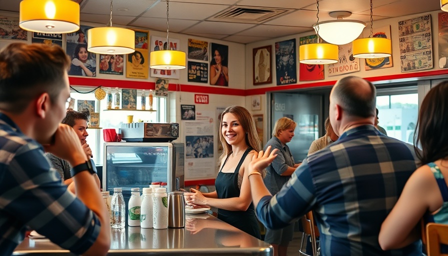 Engaging diner scene depicting a vendor in casual surroundings.