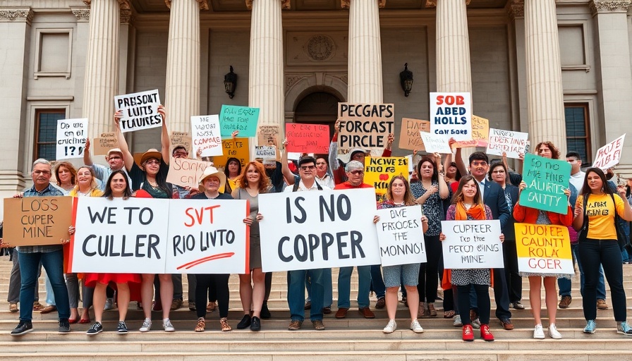 Protest against Rio Tinto copper mine outside a government building.