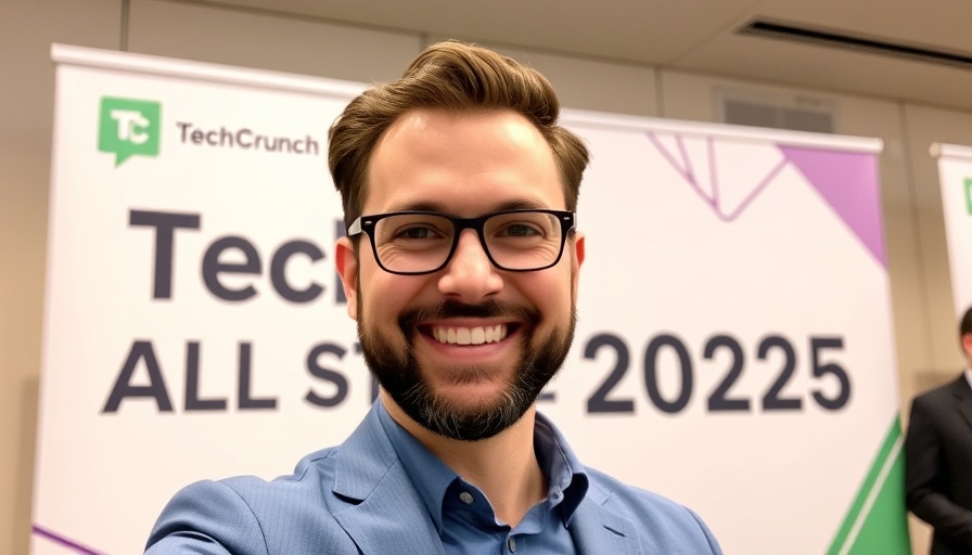TechCrunch All Stage 2025 promotional banner with smiling man.