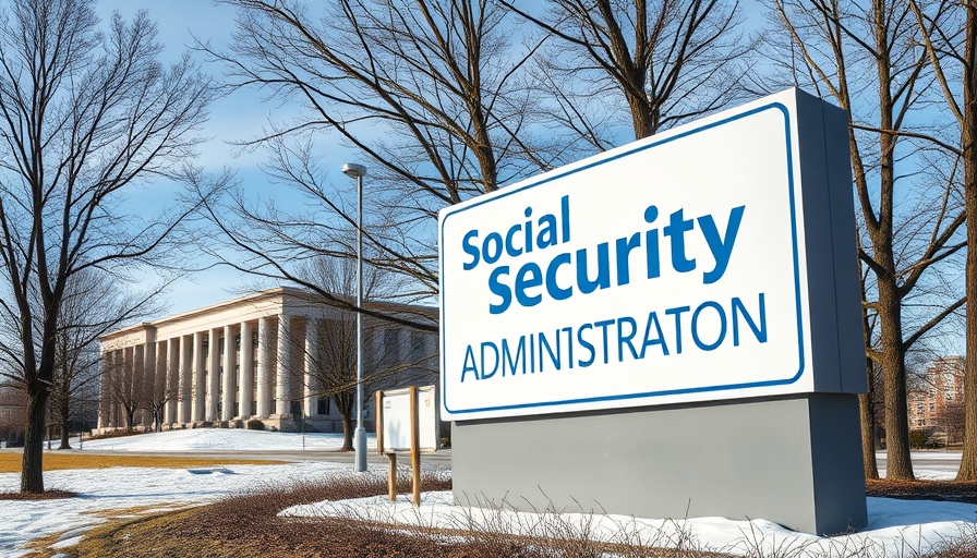 Social Security Administration sign indicating office location, related to Social Security crisis.