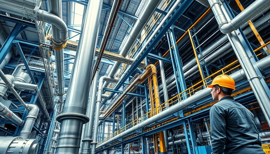 Industrial mineral processing plant with worker inspection.