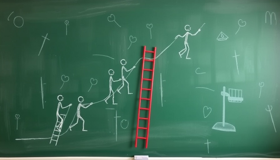 Chalk drawing of ladders illustrating career progress on a green board.