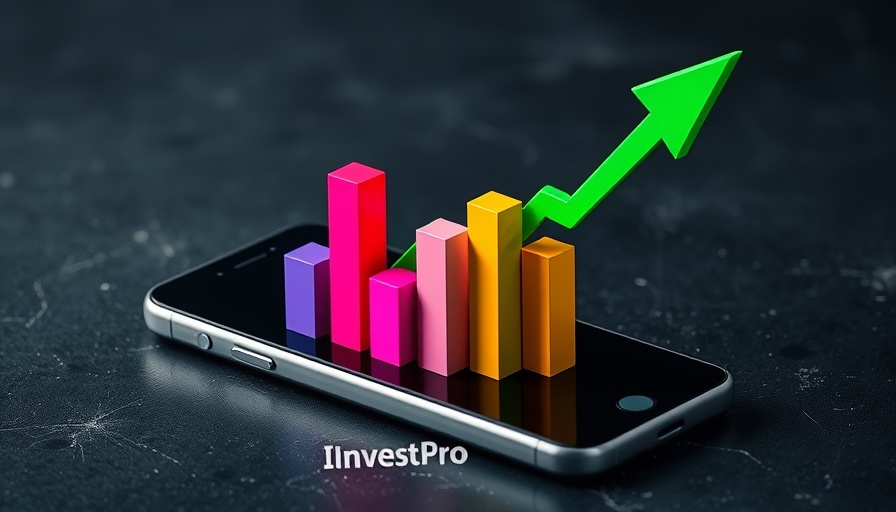 3D bar graph with arrow from smartphone, InvestingPro graphic.