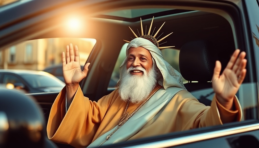 Pope Leo XIV waves from car during shrine visit outside Vatican.