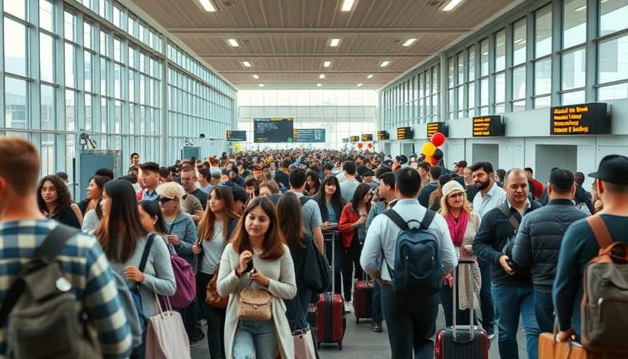 Crowded Newark Airport scene with travelers and luggage.