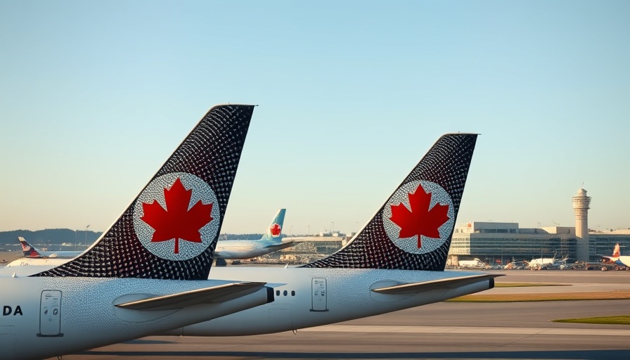 Air Canada airplane tails with logos at airport.