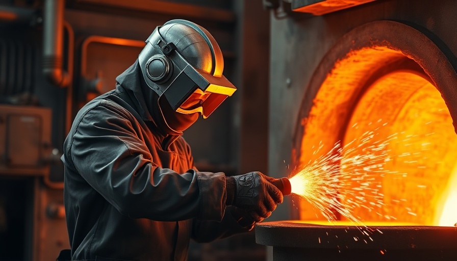 Metalworker handling molten copper in European foundry amidst shortages