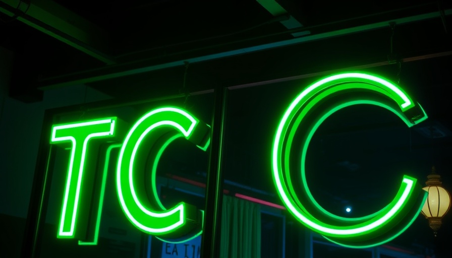 Green neon TC logo glowing in the dark symbolizing Egypt Proptech Funding.