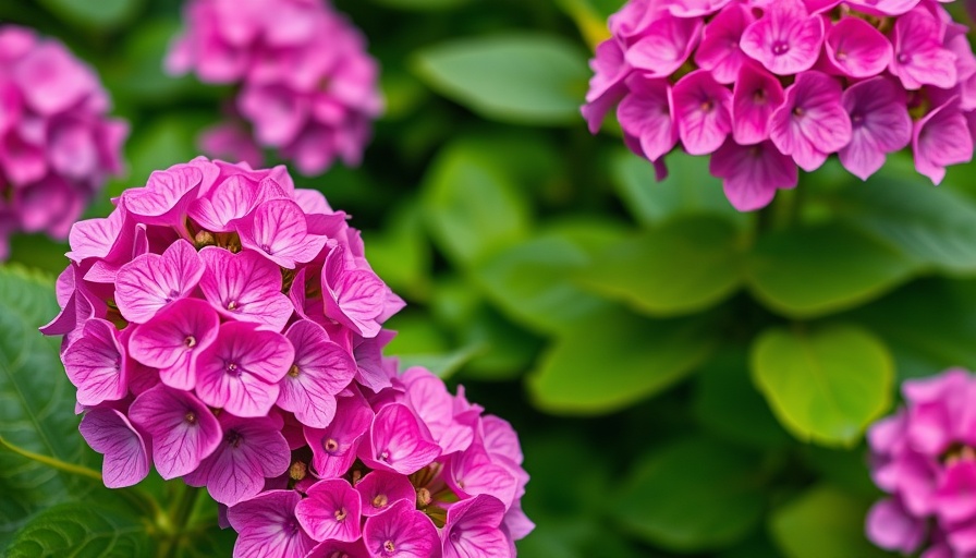 Changing color of hydrangea flowers in a lush garden