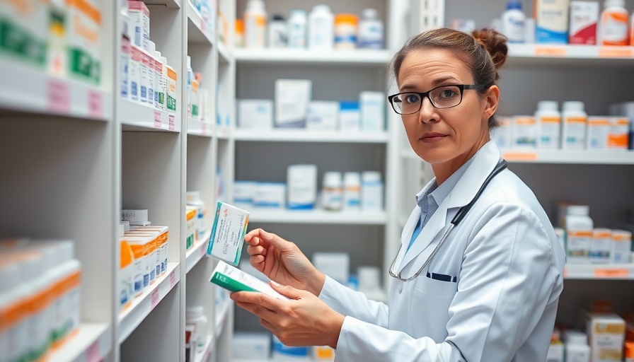 Pharmacist organizing medicines on shelf highlighting lower drug prices in US.