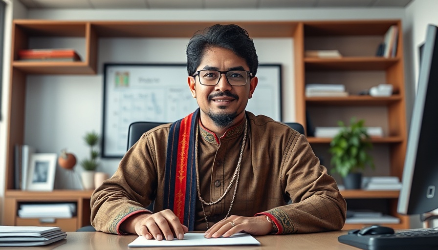Bhutanese man in traditional attire at desk, Bhutan's sovereign wealth fund Bitcoin green energy context.