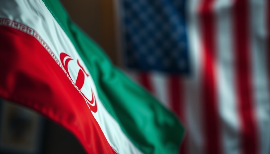 Blurred Iranian and American flags overlapping.