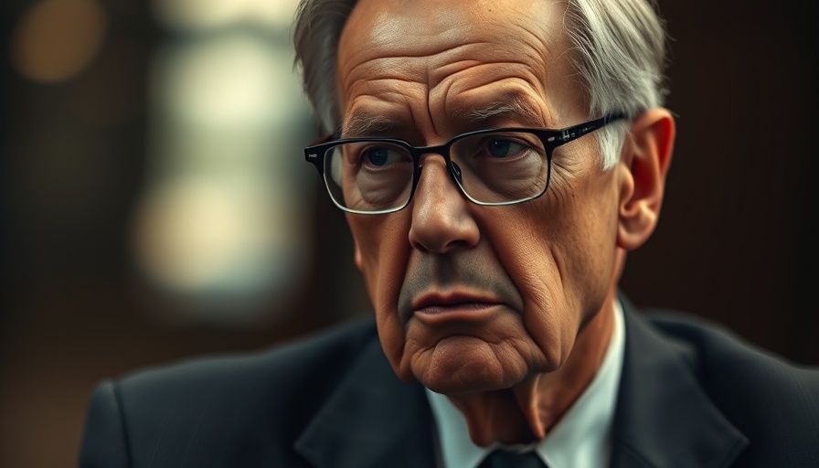 Serious older man in a suit, contemplating, photorealistic