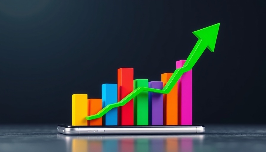 Visual representation of financial data with 3D bar chart on a smartphone.