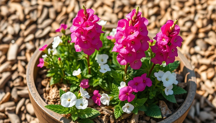 Colorful snapdragons and alyssum in a container garden.