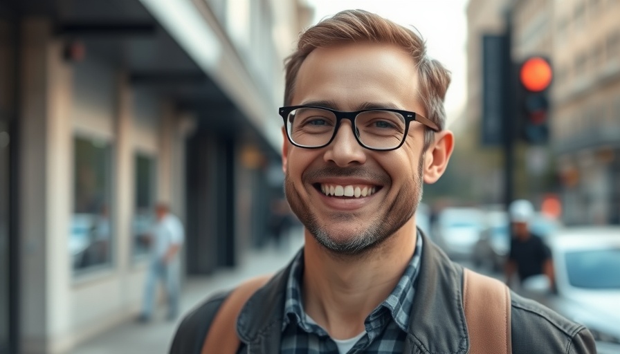 Smiling man in a city street related to European defense tech investment.