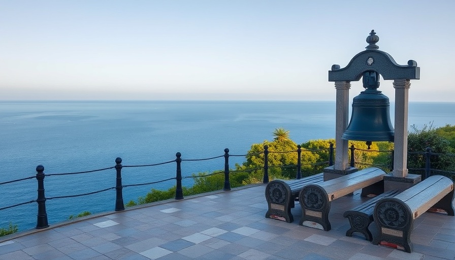 Tranquil Angel Island scenic viewpoint with a historic bell.