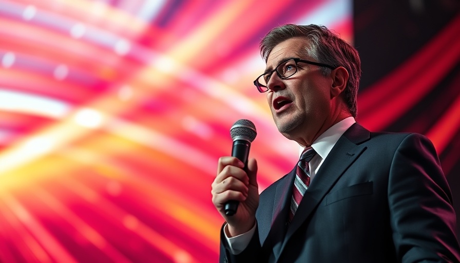 Eloquent speaker passionately presenting at an event.