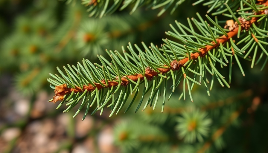 Close-up of conifer needles showing discoloration, conifer needle drop causes.