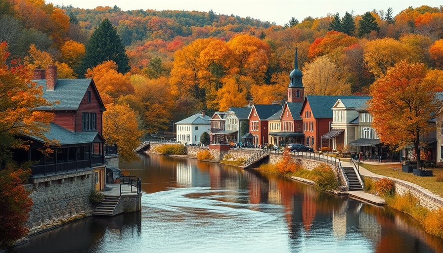 Charming riverside town in Kentucky during autumn, showcasing pros and cons of living in Kentucky.