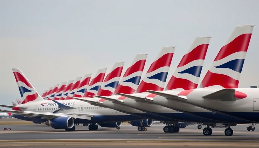 British Airways planes aligned on tarmac reflecting AI in airline operations.