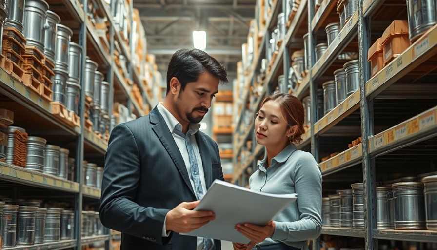 Two small business workers discussing inventory impact.