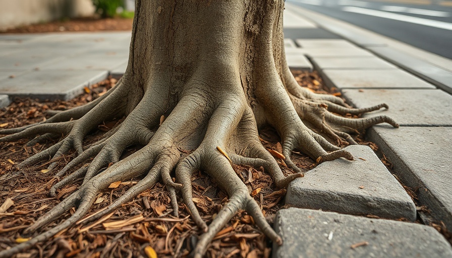 Corte Madera sidewalk tree roots cracking pavement.