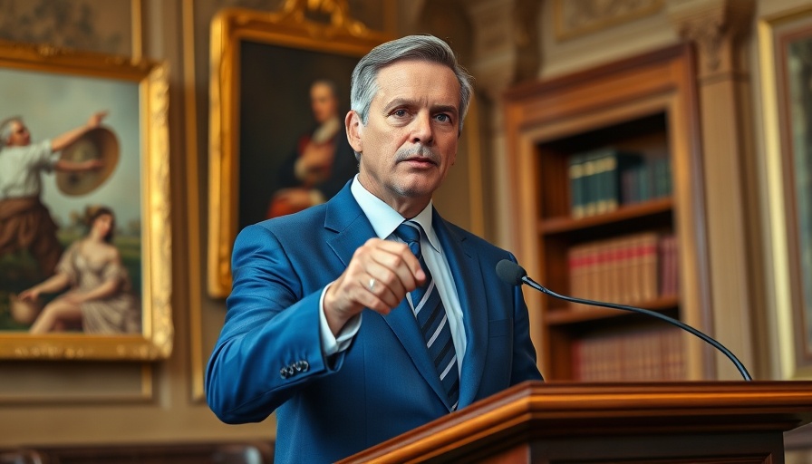 Confident man discussing education policy at a podium, private school vouchers.