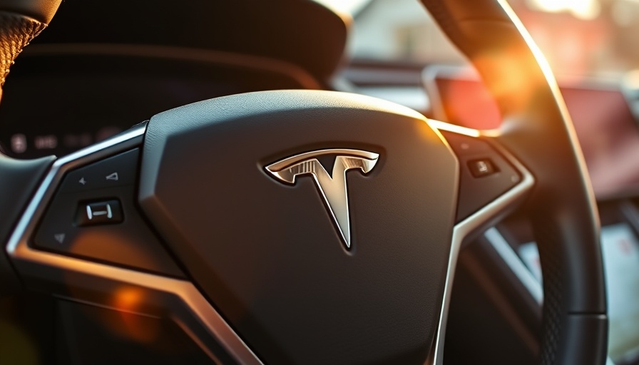 Close-up of Tesla steering wheel in sunlight reflecting the investigation context.