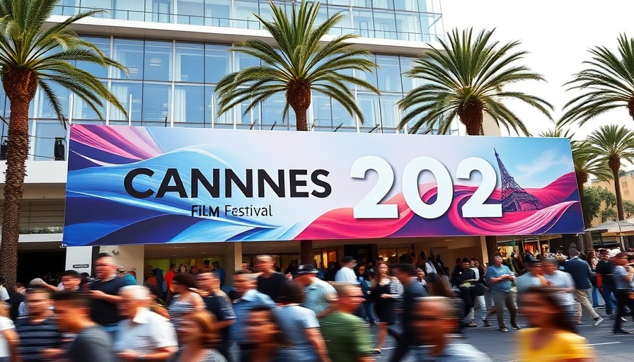 Cannes Film Festival 2025 banner with motion blur and palms.