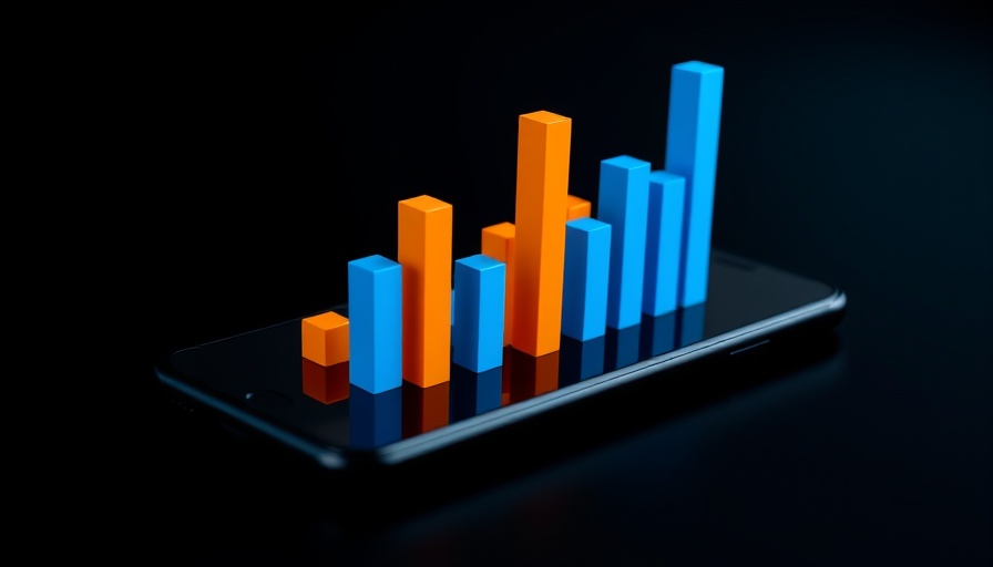 3D bar graph on smartphone illustrating financial trends.