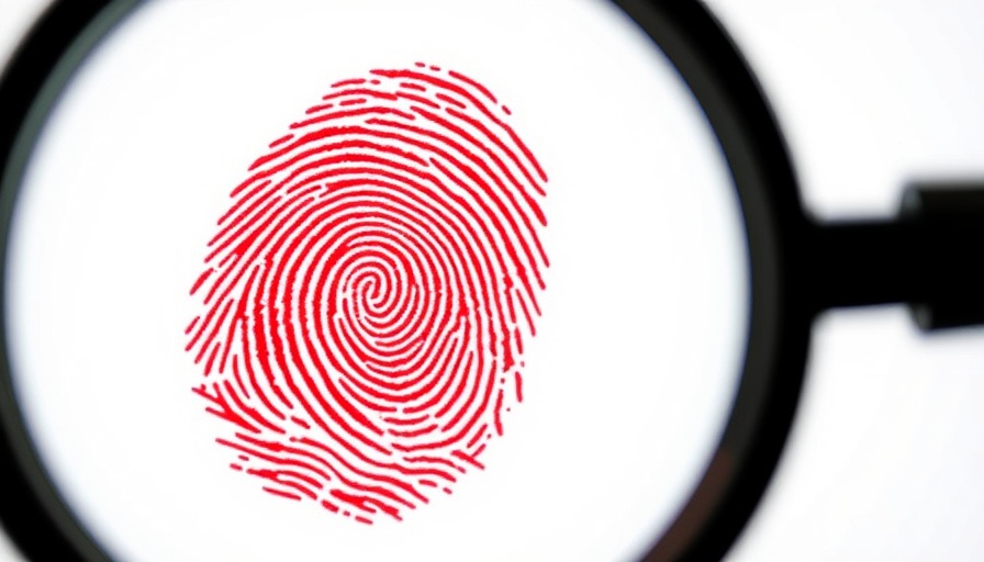Close-up of fingerprint under magnifying glass, symbolizing investigation.