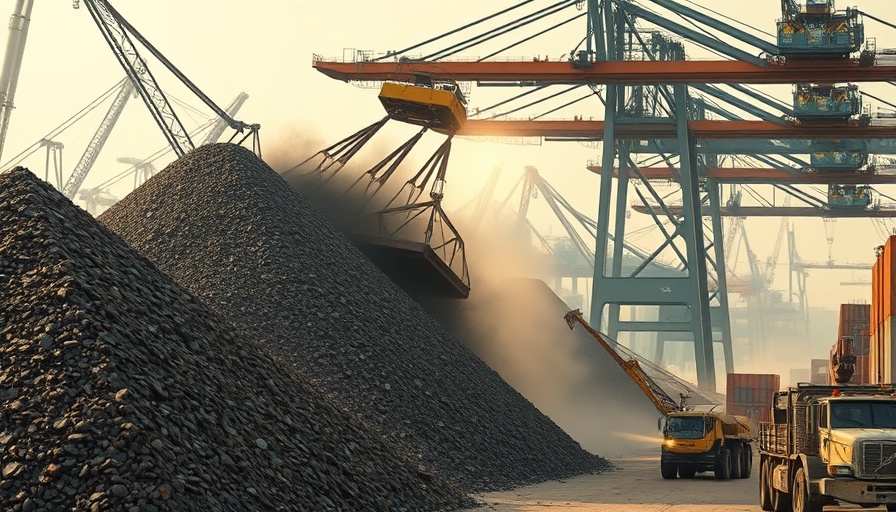 Industrial loader at a port with rare earth minerals in U.S.-China trade context.