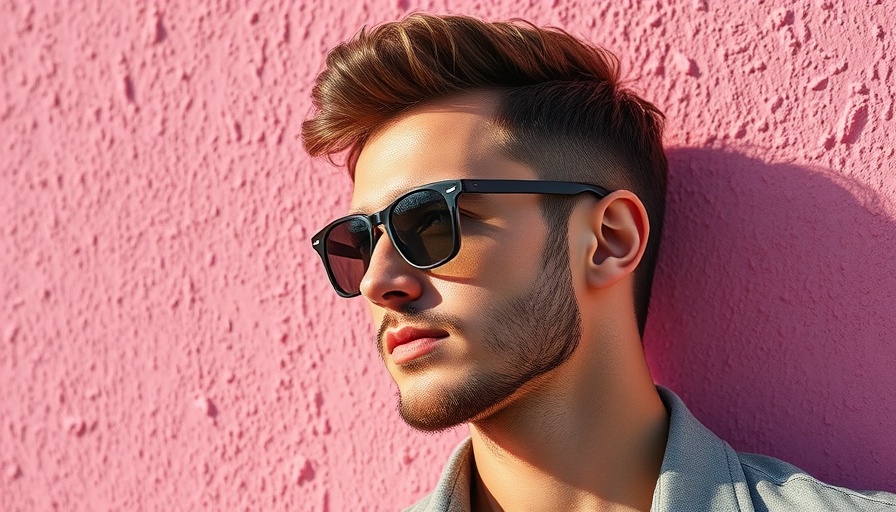 Stylish man with Ray-Ban smart glasses in India against pink wall.