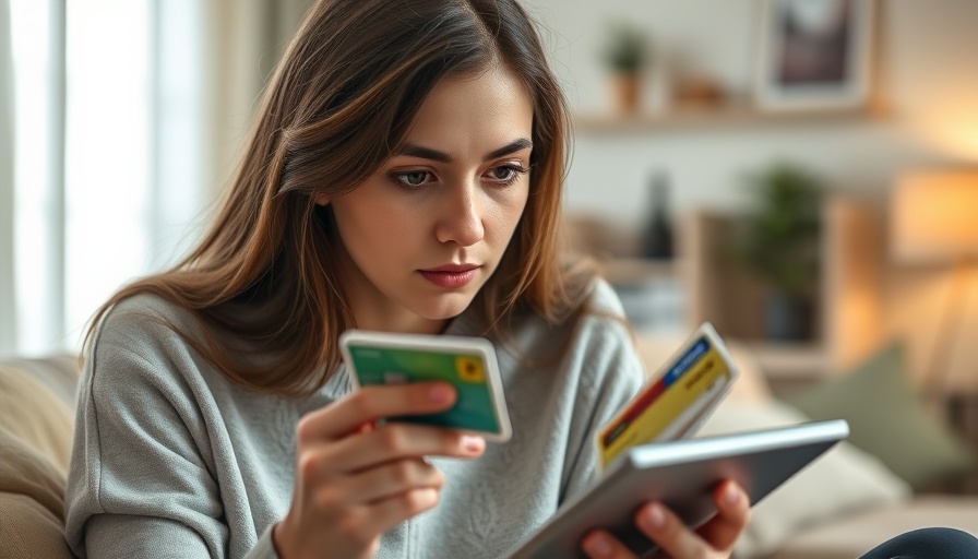 Young woman calculating finances with credit cards for debt consolidation.
