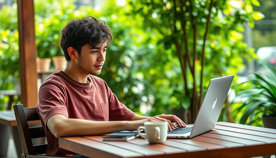 Young adult working online with coffee on patio - how to make money online