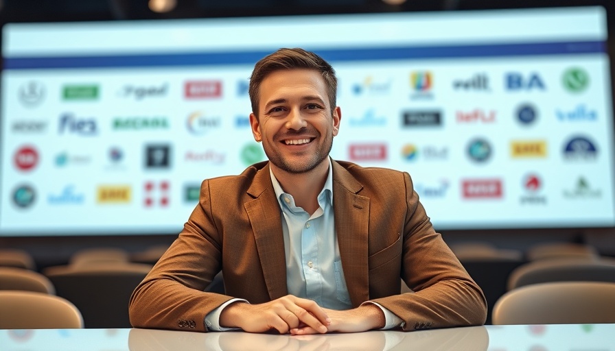 Smiling man at business conference slide, discussing how to start a business.