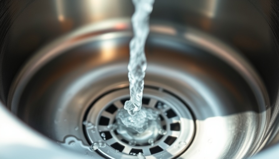Shiny sink drain with water flowing, illustrating how to clean garbage disposal.