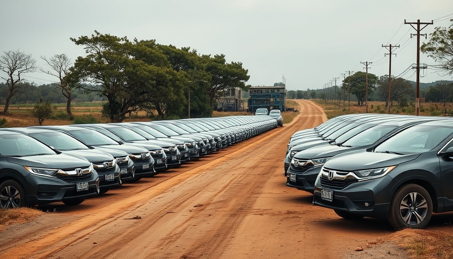 Honda vehicles parked in a row, highlighting EV investment delay