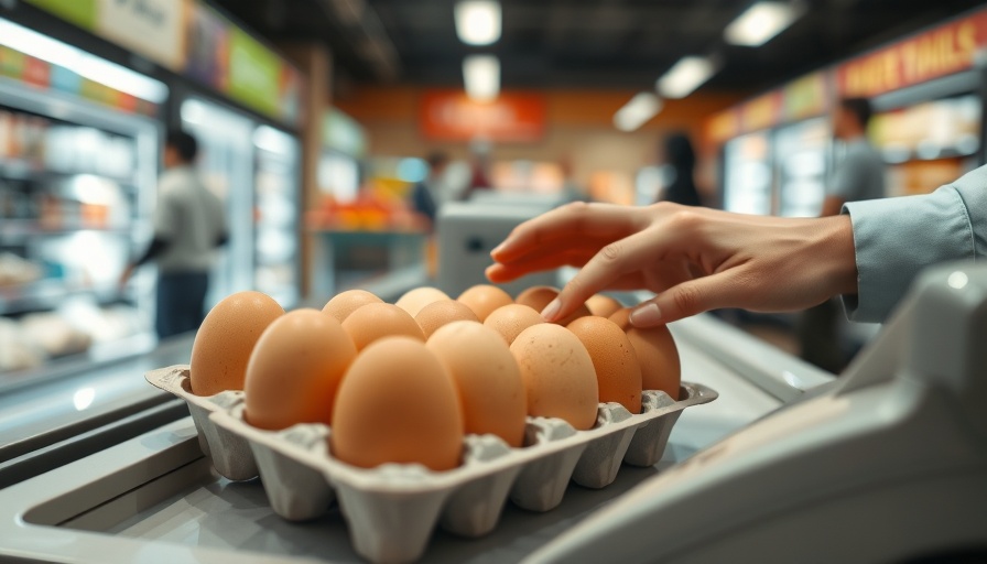 US egg prices drop as carton of eggs sits on grocery checkout.