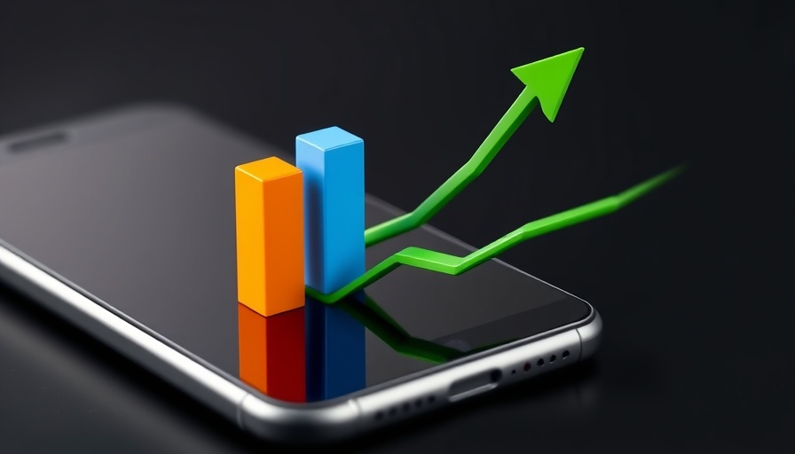 3D bar graph on phone with upward trend in finance news