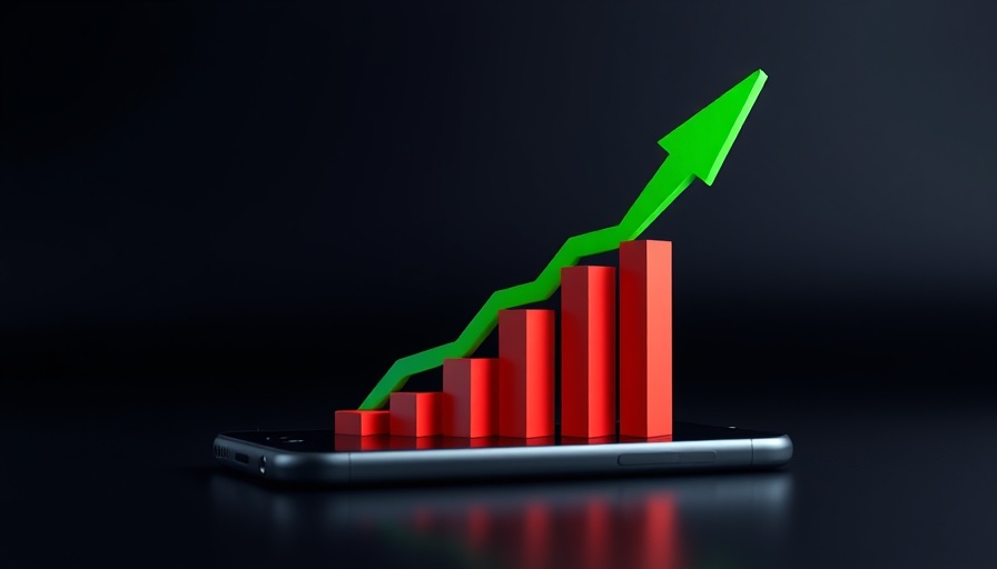Colorful stock market news graph with growth arrow.