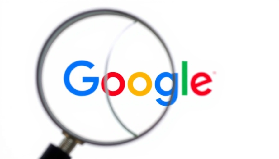 Magnifying glass over Google logo, AI search concept.